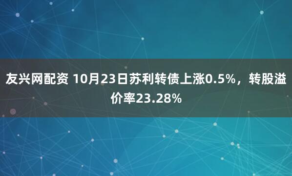 友兴网配资 10月23日苏利转债上涨0.5%，转股溢价率23.28%